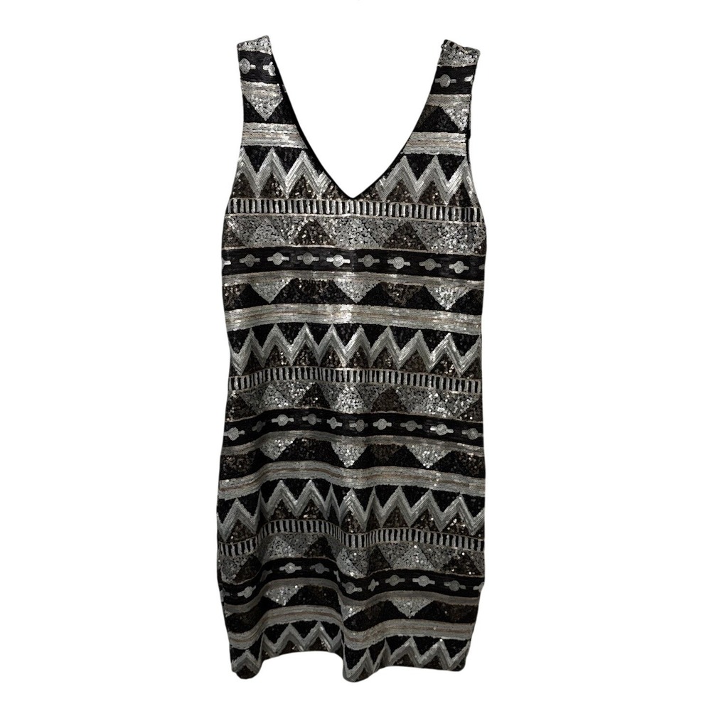 Metallic Sequin Geomatric Mini Dress L Art Deco Indie Sleaze Y2K Retro Party